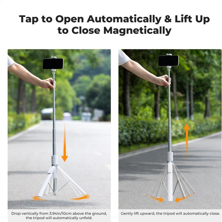 Actual product image K&F Concept X96 1.75M Phone Selfie Stick with 9 Buttons Bluetooth Remote Control, Phone Holder (White)