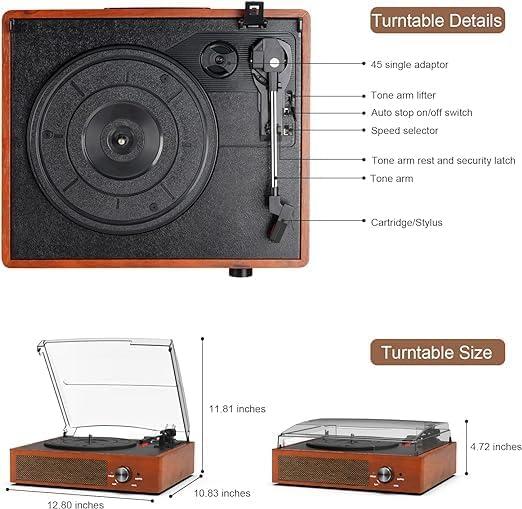 Actual product image Mersoco Vintage Vinyl Plattenspieler mit Bluetooth und Lautsprechern