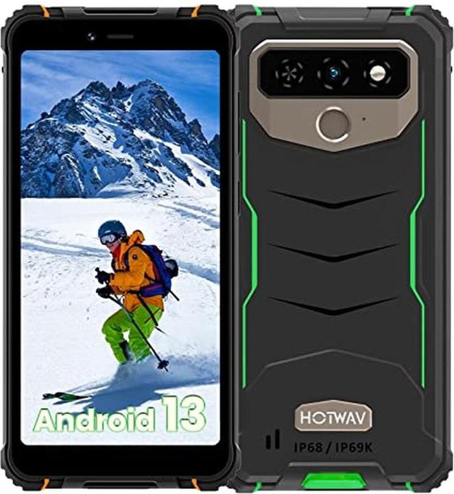 Hotwav Téléphone mobile Android 13, 6050mAh, 4GB/64GB extensible, écran 6 pouces HD+, double SIM 4G (64 Go, Vert, 6", Double SIM, 4G)