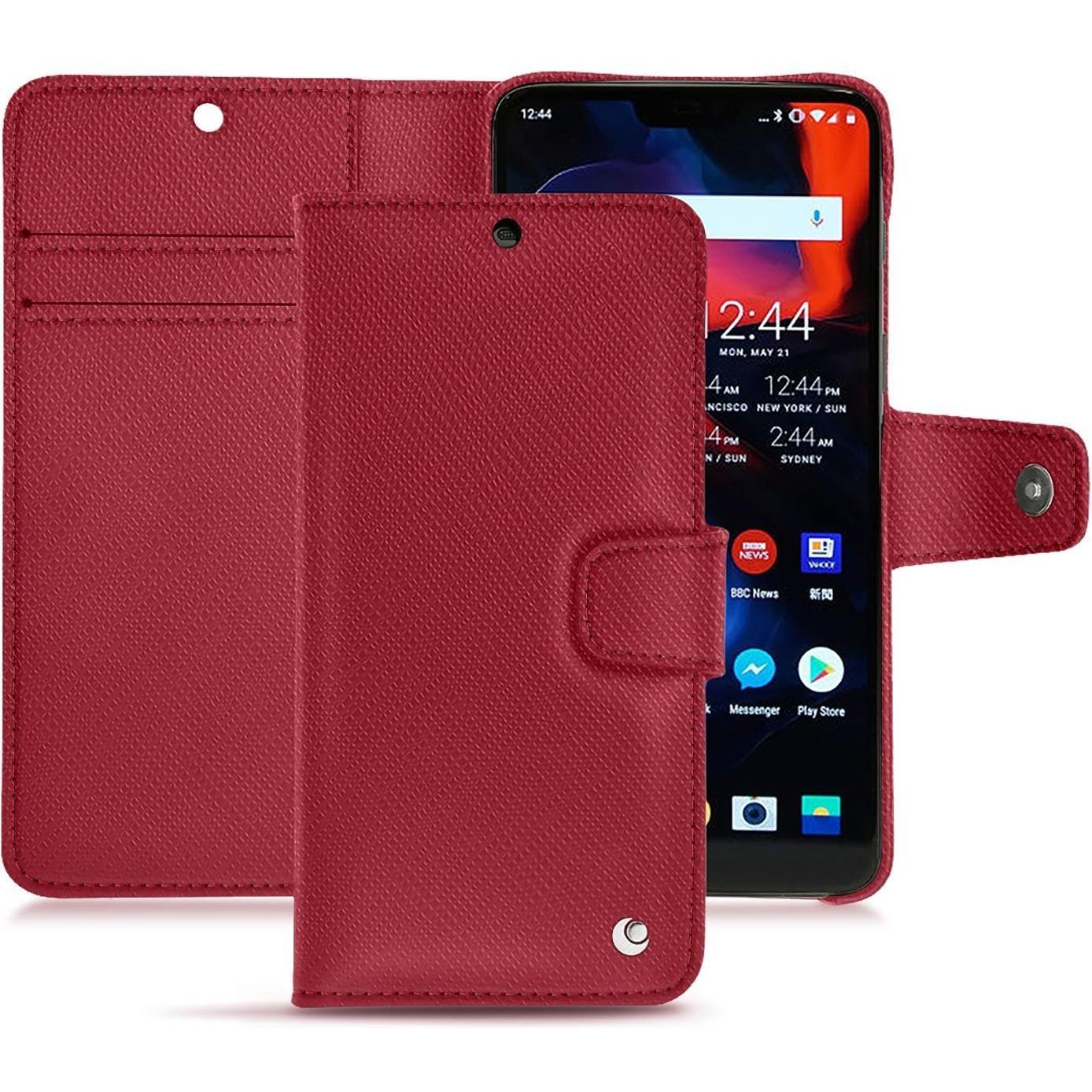 Noreve Lederschutzhülle Wallet (OnePlus 6), Smartphone Hülle, Rot