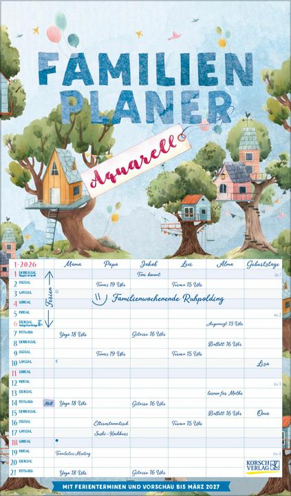 FamilienplanerAquarell2026 (27 x 46 cm, Hardcover, German)