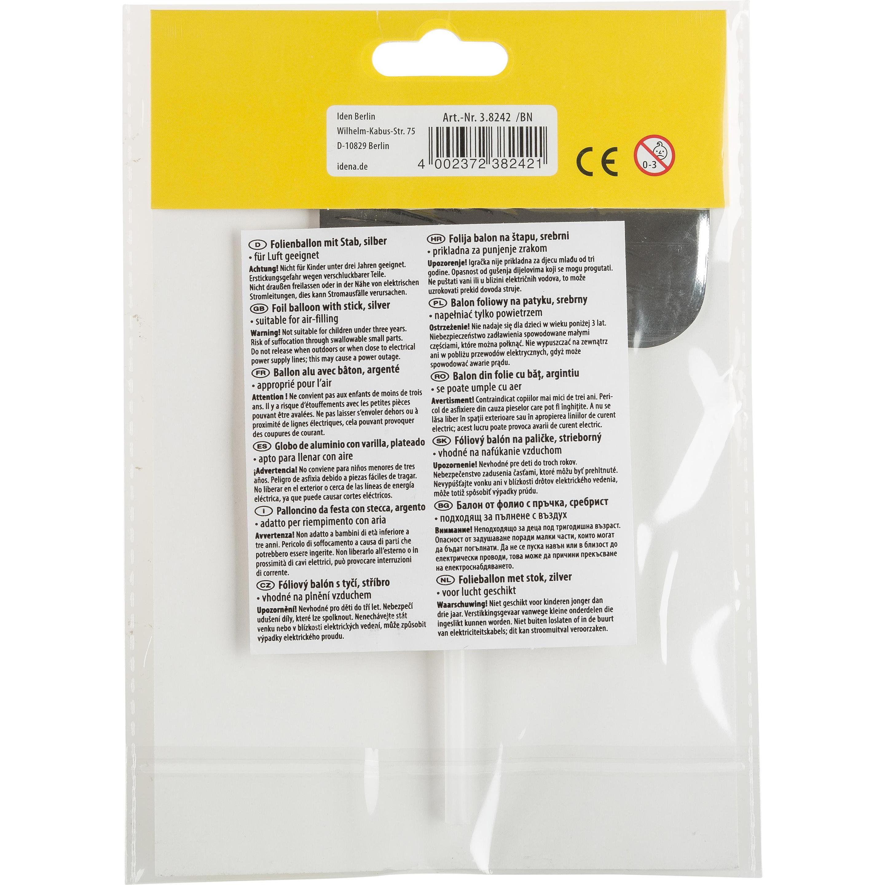 Thumbnail - Idena Folienballon Zahl 7 am Stab 13cm silber