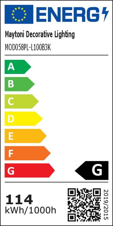 Energie-Label Maytoni Rim LED Pendelleuchte, Hängeleuchte 115W Schwarz 85Ra Warmweiss (6099.99 lm)