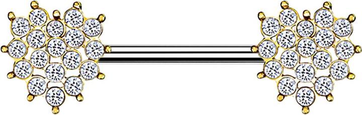 Produktbild Star Piercing Barbell 14k vergoldet Kristall gepflastertes Herz silber (Messing, Chirurgenstahl 316L)