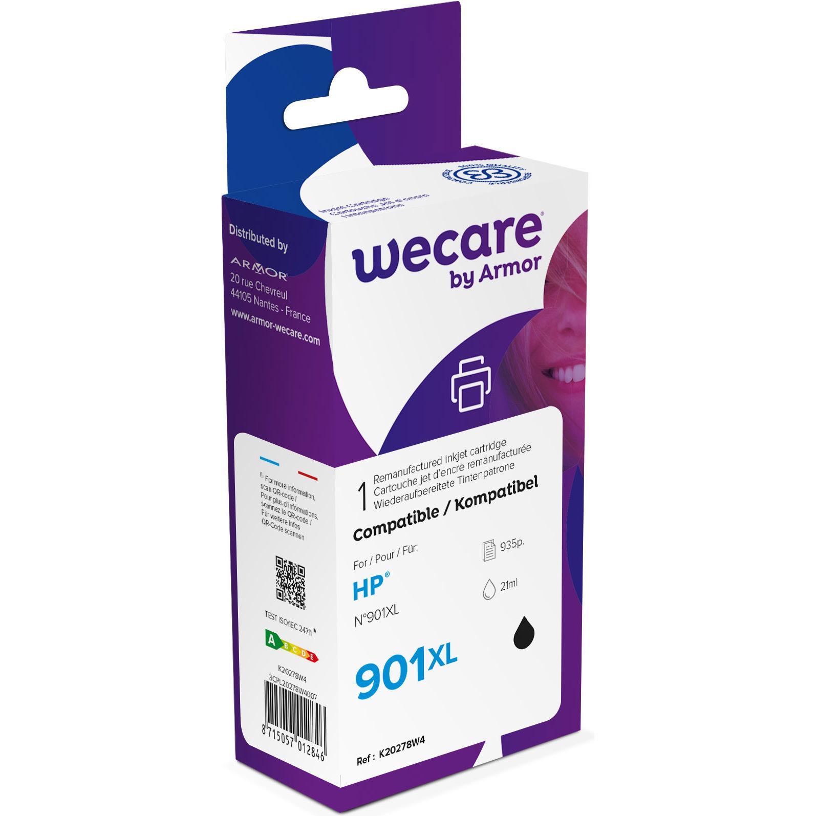 Wecare, Druckerpatrone, Tinte 901XL rebuilt schwarz CC654AE zu HP OfficeJet J4580 21ml (BK)