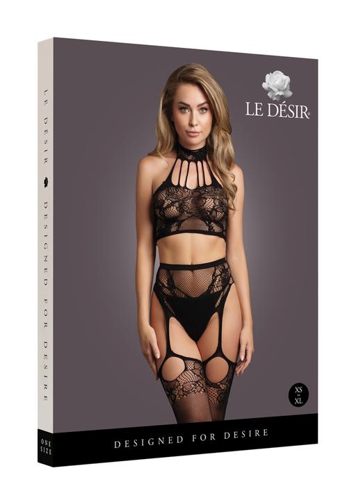 Le Désir Two Piece with Halter Turtleneck and Pantie with Attached Stockings - OS (One Size)