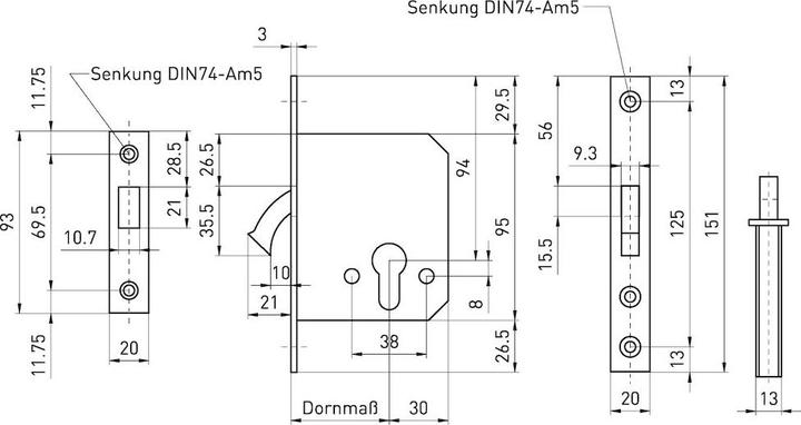Actual product image Bever Sliding door lock 55mm PZm.Bl.u.Zirkelriegel