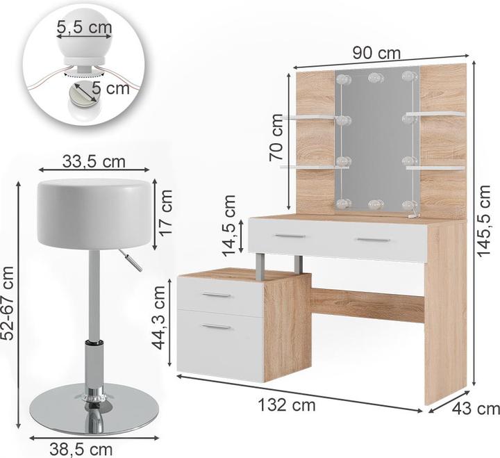Actual product image Vicco Maria with stool and lighting (132 x 43 x 145.5 cm)