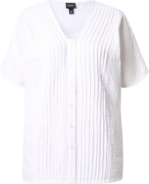 Produktbild Ulla Popken Musselin-Bluse, Oversized, Biesen, V-Ausschnitt, Halbarm (54)