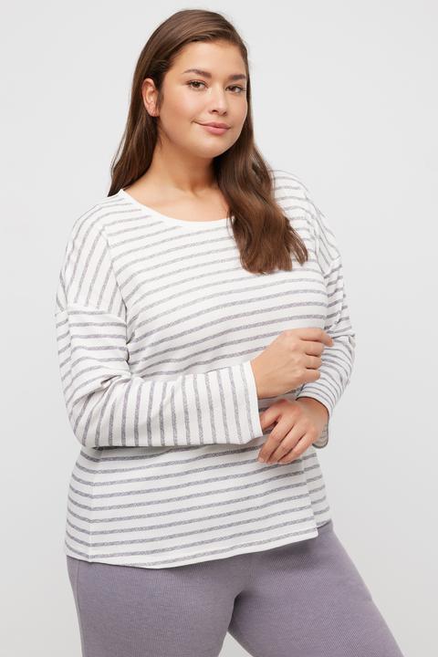 Actual product image Ulla Popken Waffle Texture Stripe Oversized Fit Stretch Knit Lounge Top (46, 48)