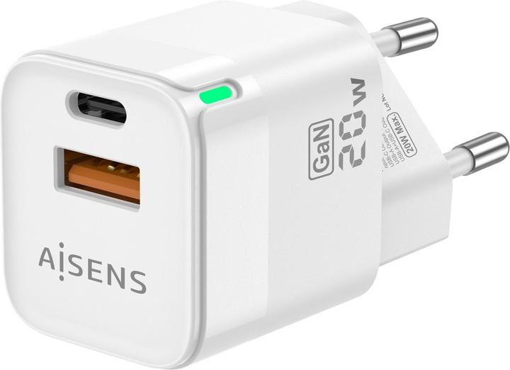 Actual product image Aisens CARGADOR GAN 20W 1XUSB-C PD3.0 QC4.0 1XUSB-A QC3.0 BLANCO (20 W, 2 ports)