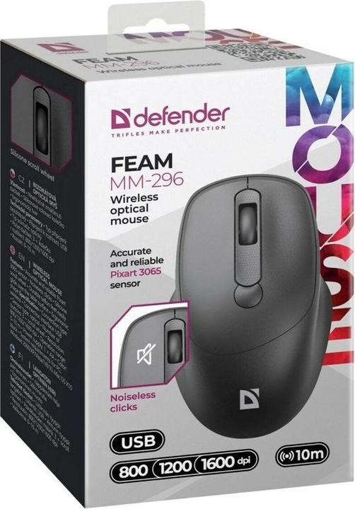 Actual product image Defender FEAM MM-296 RF 1600 DPI wireless silent click mouse (Wireless)