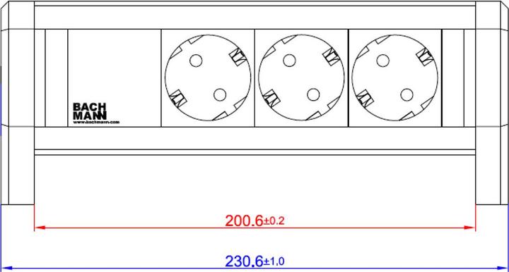 Productafbeelding Bachmann DESK ALU geanodiseerd 3 zwarte wandcontactdozen met aardingscontact, stroomingang: GST18 (3 x, CEE 7/3)