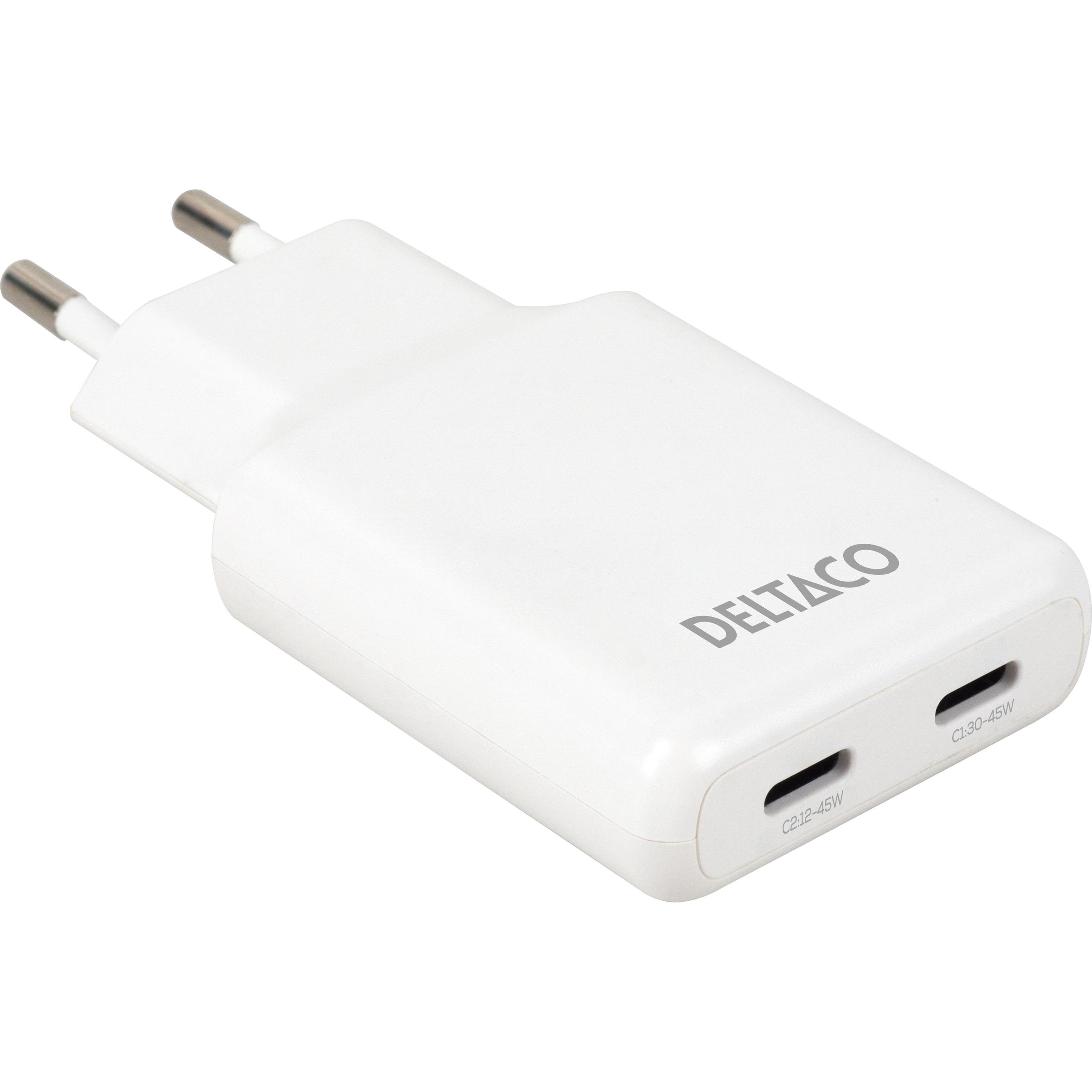 Deltaco USBC-AC200 (45 W), Caricatore USB, Bianco