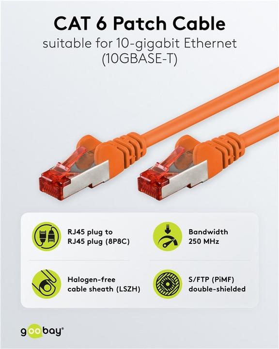 Image du produit Goobay CAT 6 Câble patch, S/FTP (PiMF), orange, 30 m (S/FTP, CAT6, 30 m)
