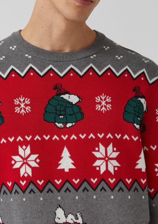 Produktbild s.Oliver Strickpullover Weihnachtspullover aus reiner Baumwolle mit Peanuts®-Motiv (M)