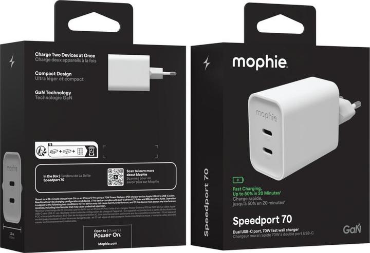 Actual product image Zagg mophie Netzteil GaN 70W 2x USB-C 2026 weiss (70 W, 2 ports)