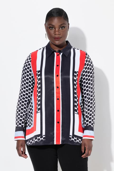 Actual product image Ulla Popken Mixed Print Long Sleeve Button Down Blouse (54)