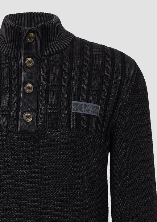 Produktbild s.Oliver Strickpullover Strukturmix-Troyer aus Baumwolle mit Garment Dye (S)