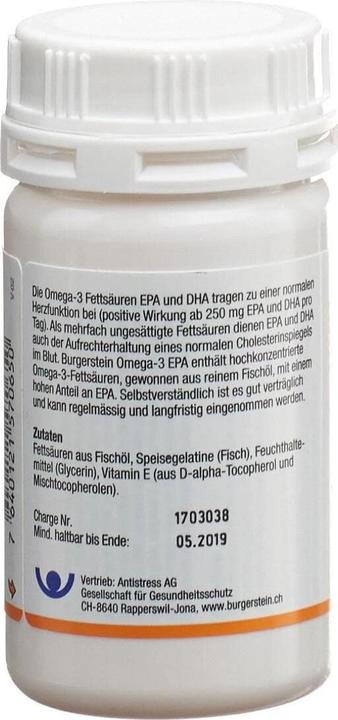 Nutritional values and ingredients Burgerstein Omega-3 EPA (50 pcs., Capsules, 182.25 ml)
