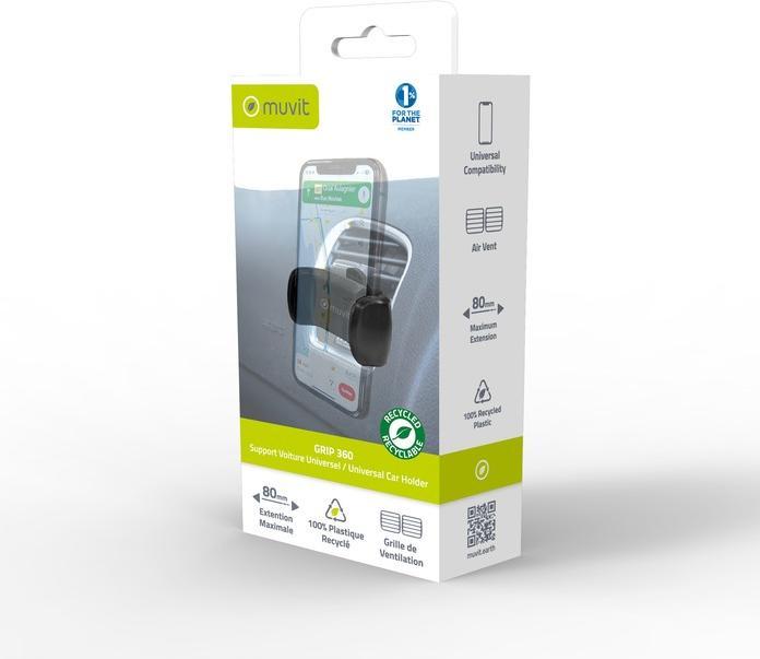 Image du produit Muvit Support Voiture Grip 360 Grille D'Aération Avec Rotule En Plastique Recyclé Pour Mobiles 80mm Max