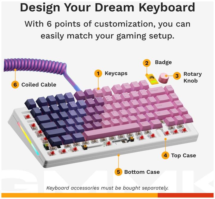 Produktbild Glorious GMMK 3 75 % Custom Gaming-Tastatur - Pre-Built, ANSI (US), Fox Switches, weiss (US, Kabelgebunden)