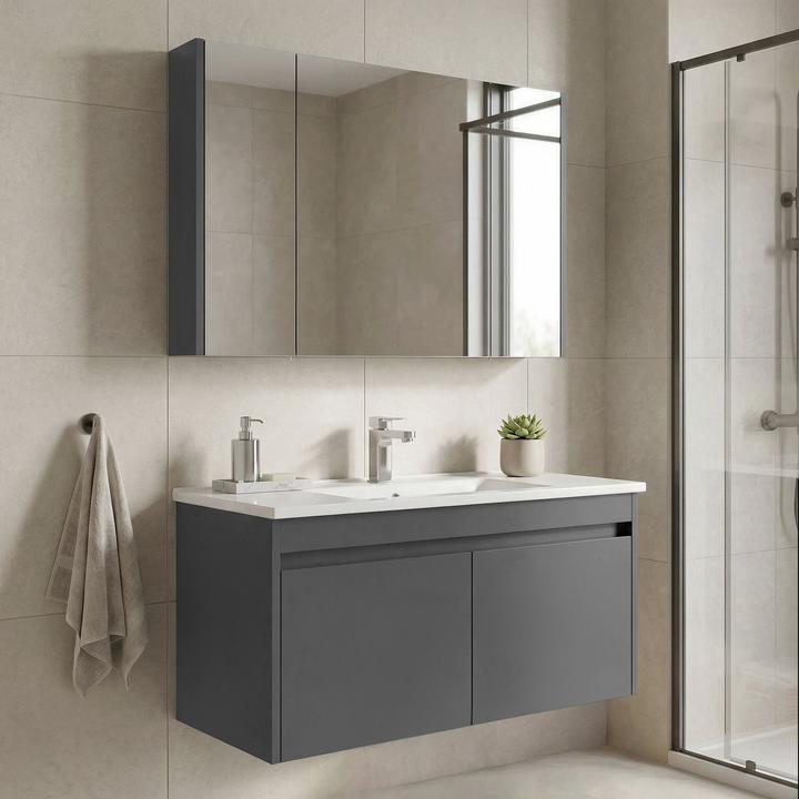 Produktbild Homitis Arno 100 Bathroom Cabinet With Sink & Mirror Set (2 Pieces)