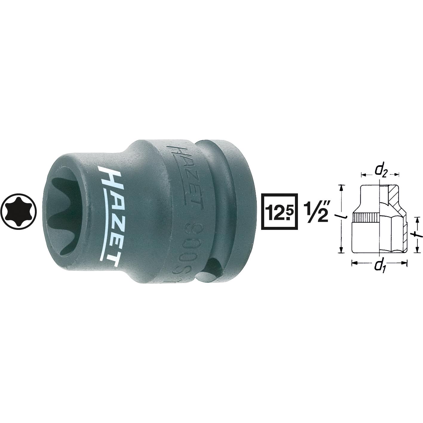 HAZET, Steckschlüssel + Stecknuss, Schlag-, Maschinenschrauber Steckschlüsseleinsatz ∙ TORX 900S-E12 ∙ Vierkant12,5 mm (...