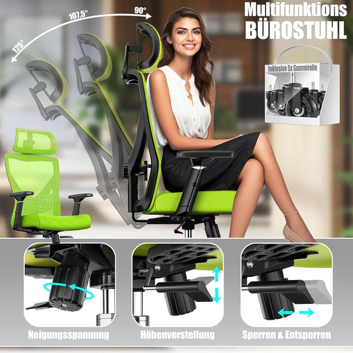 Produktbild Kesser Ergonomischer Bürostuhl mit Wippfunktion und Lendenstütze