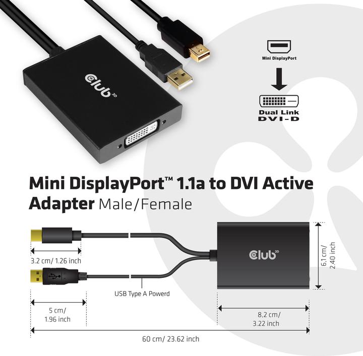 Produktbild Club 3D CAC-1130 (USB-A, Mini DP, 6.10 cm)