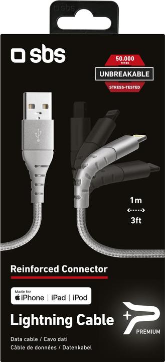 Actual product image SBS Metal USB 2.0 cable Lightning - Unbreakable Collection (1 m, USB 2.0)