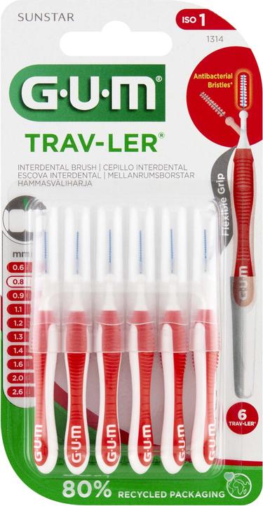 Actual product image GUM SUNSTAR Trav-Ler ISO-Norm 1 0.8mm cylindric rot (6 x)