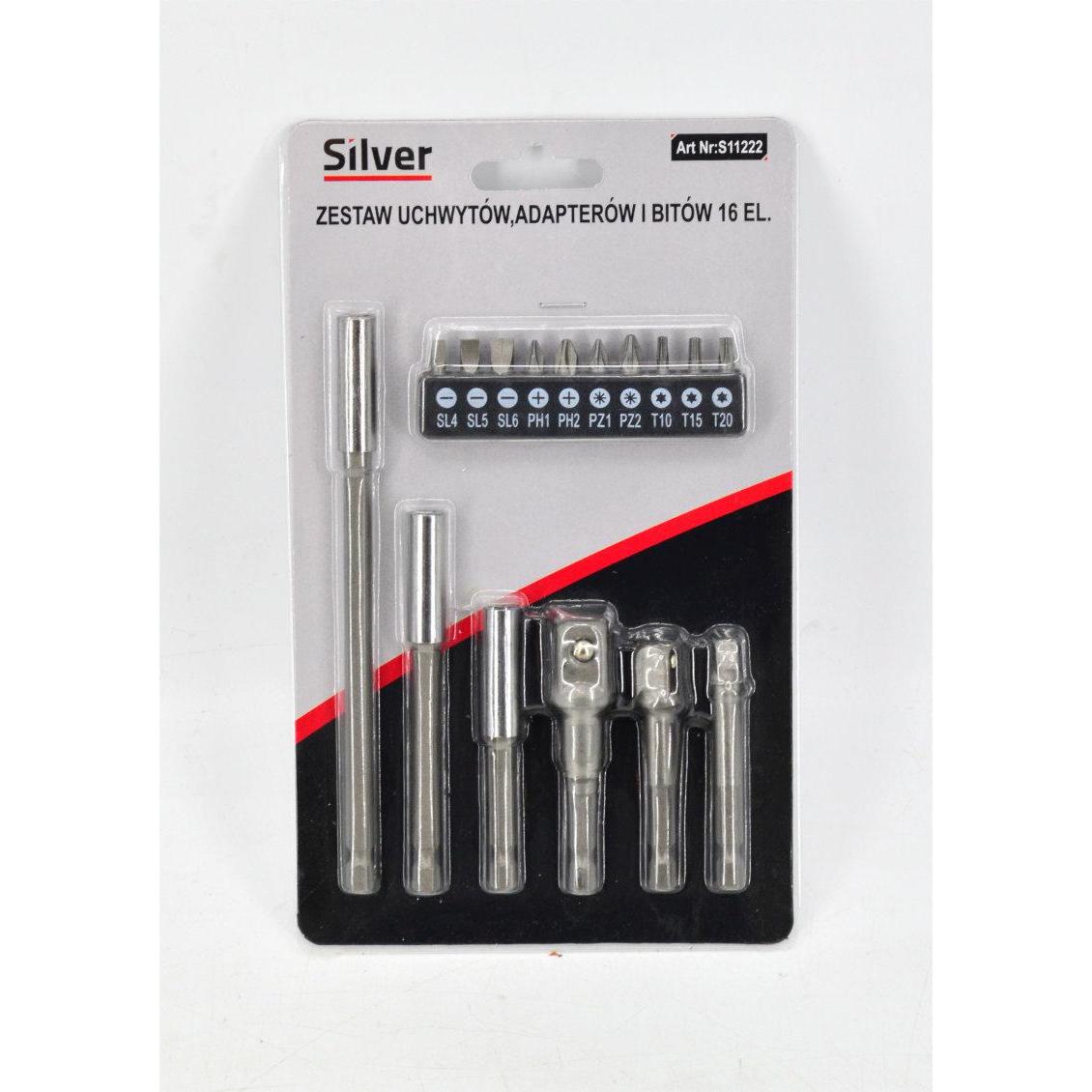 Silver, Bits, ADAPTER HEX DO NASADEK Z ZESTAWEM BITÓW /16el.