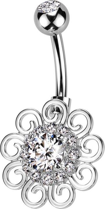 Immagine prodotto Star Piercing Banana d'argento con sfere di cristallo d'argento e cristalli a fiore d'argento (Ottone, Acciaio chirurgico 316L)