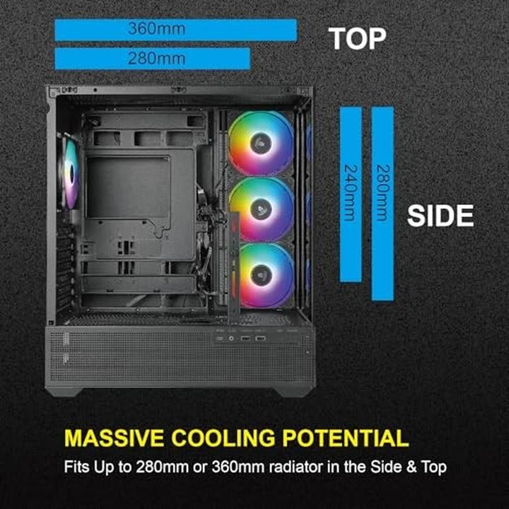 Immagine prodotto Azza Boitier Moyen Tour ATX Tiara RGB avec panneaux vitrés (Noir) (ITX, mATX, ATX)