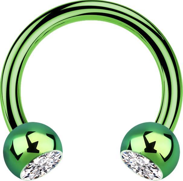 Image du produit Star Piercing Micro Circular Barbell vert avec deux boules de cristal argenté (sans laiton, Titane)