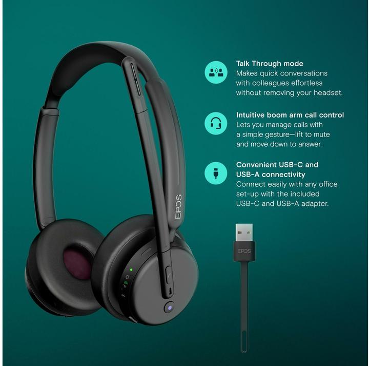 Produktbild EPOS IMPACT 500 MS UC ANC WL USB-C+A (Kabelgebunden, Kabellos, USB-C, Google Meet, Microsoft Teams, Zoom)