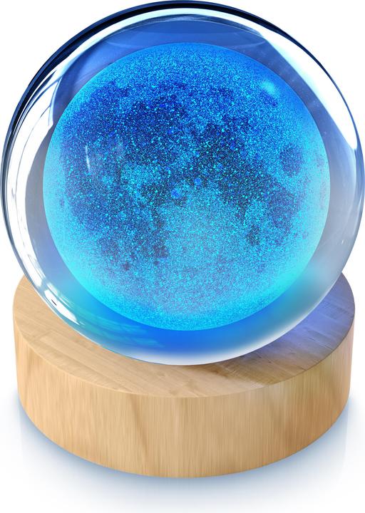 Mybeo 3D Mond Glaskugel, Leuchtende Kristallkugel, Dekolicht, Nachtlicht, Farbwechsel, RGB LED