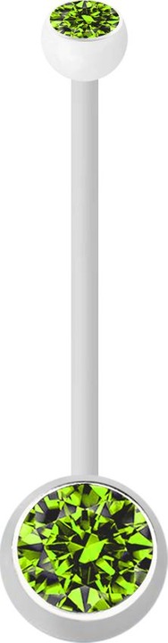 Produktbild Star Piercing Banane Schwangerschaft weiss mit zwei Kugeln Kristall hellgrün (Bioflex, ohne Messing)