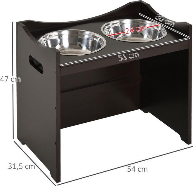 Produktbild Swisshandel24 Höhenverstellbarer Hunde Fressnapf, Futterstation, Edelstahlnapf, Katzenapf, MDF, Edelstahl, Dunkelb (2 l)