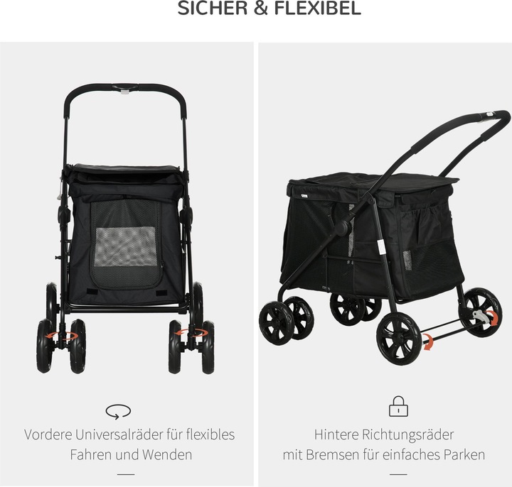 Immagine prodotto PawHut Carrello per cani con cuscino (Cane, Pieghevole)
