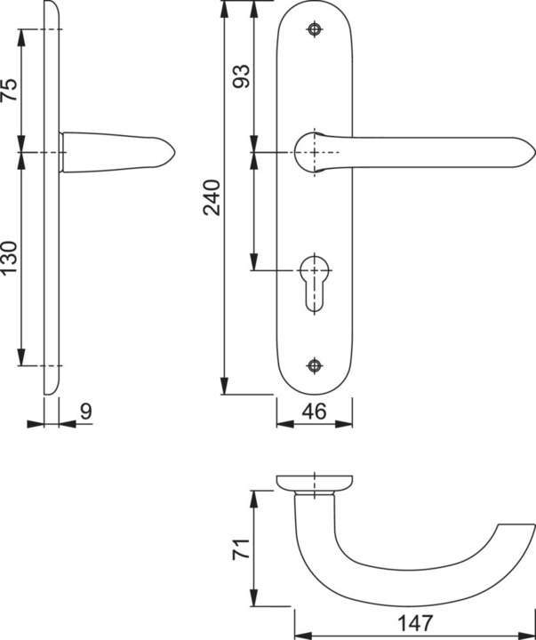 Actual product image Hoppe Long backplate set Marseille 1138/273P aluminium F1 PZ 72 mm DIN left / right (Door set)
