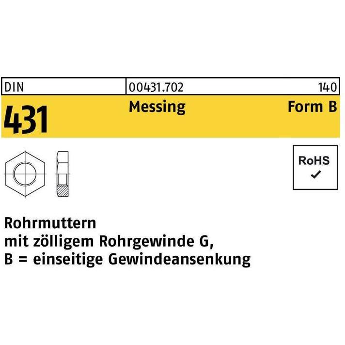 Muttern + Unterlegscheiben, Rohrmutter DIN 431 BG 1 1/2 Messing (G1/2")