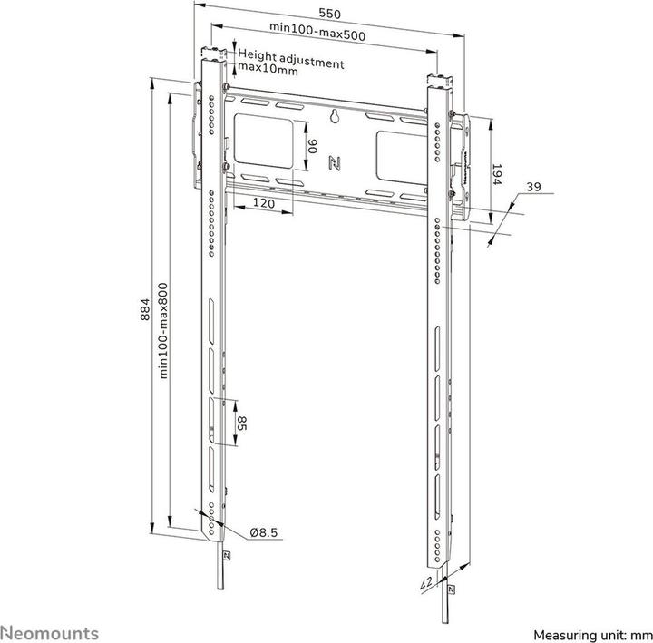 Actual product image Neomounts Wall mount 500x800mm 100kg/50-98"/fix/black/portrait format (Wall, 100 kg, 50" - 98")