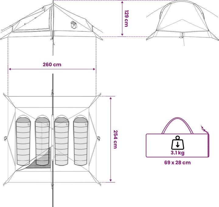 Produktbild vidaXL Trekkingzelt (3.10 kg, 4 Personen)