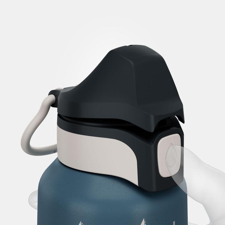 Actual product image Quechua Children's drinking bottle 0.6 l stainless steel quick-release fastener for hiking - blue (0.60 l)