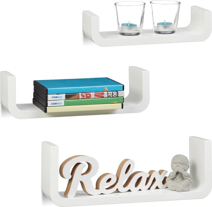 Actual product image Relaxdays U-Shaped Floating Shelves Set of 3 (39.5 x 10 x 14 cm)