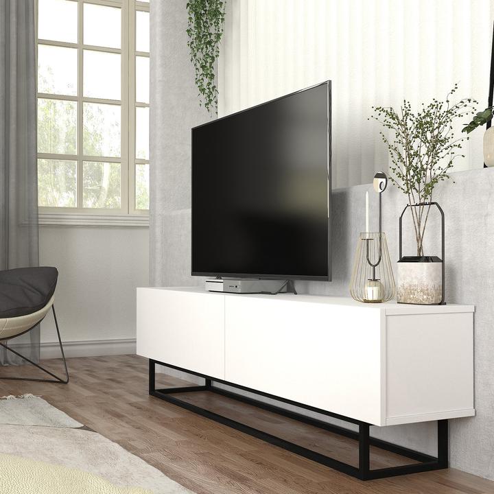 Actual product image En.Casa TV-Lowboard Nolven kurzes Gestell 180x32x47 cm Weiss (180 x 31.50 x 46.50 cm)