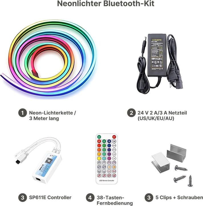 Image du produit Hermex Néon 3m Bande LED flexible néon multicolore RGB (RGBIC, 300 cm, Intérieur)