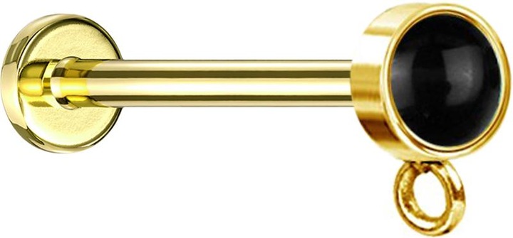 Produktbild Star Piercing Micro Labret Innengewinde vergoldet mit Zylinder schwarzer Onyx Stein Ring für Anhänger (Mineralisch, ohne Messing, Chirurgenstahl 316L)